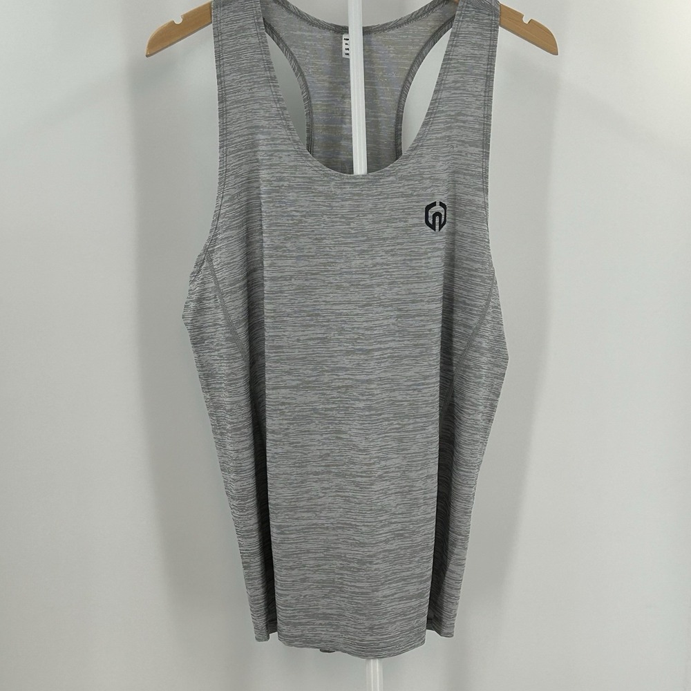 NELEUS Men's Gray Athletic Tank Top L Gym Workout Stringer Racerback Activewear